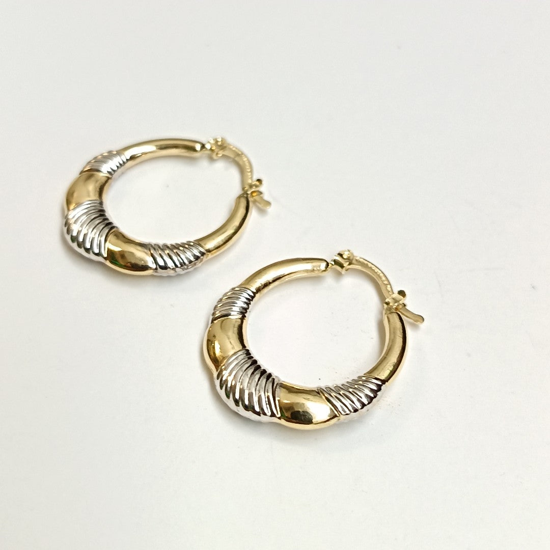 ARETES ARRACADAS HUECAS COMBINADAS 14K 2.5 GR (NUEVO)