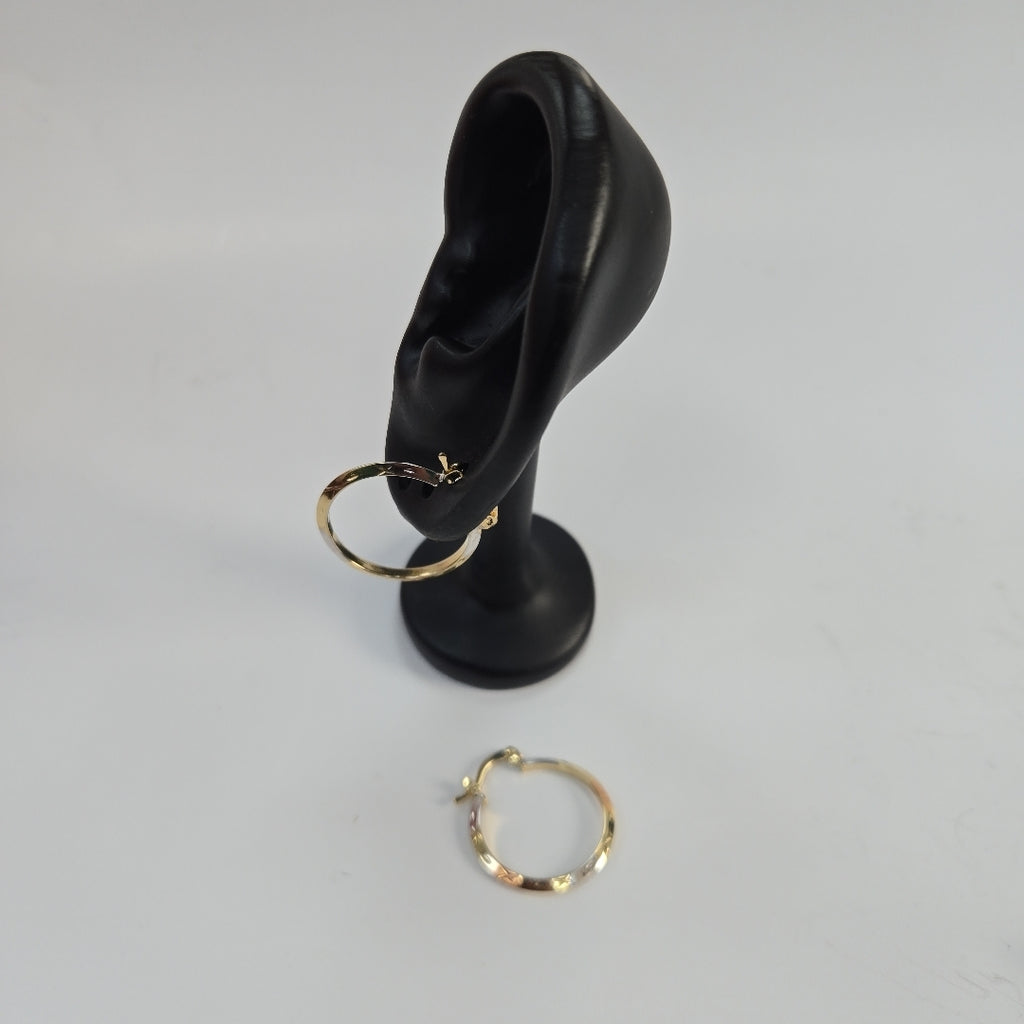 ARETES TEJIDO ARRACADAS BISELADAS COMBINADAS 14K 1.4 GR (NUEVO)
