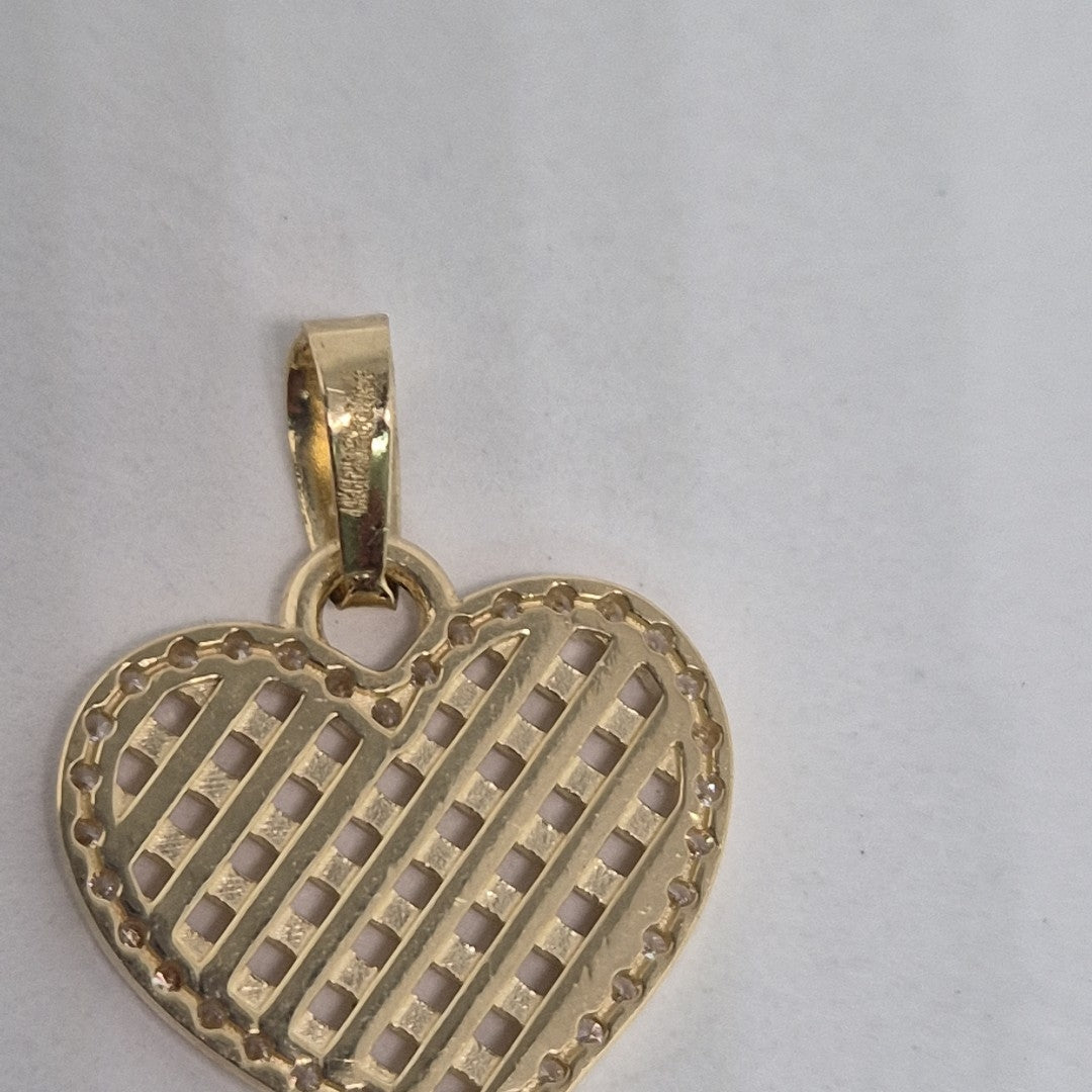 DIJE TEJIDO CORAZON CON CERCO DE CIRCONIAS 14K 1.2 GR (NUEVO)