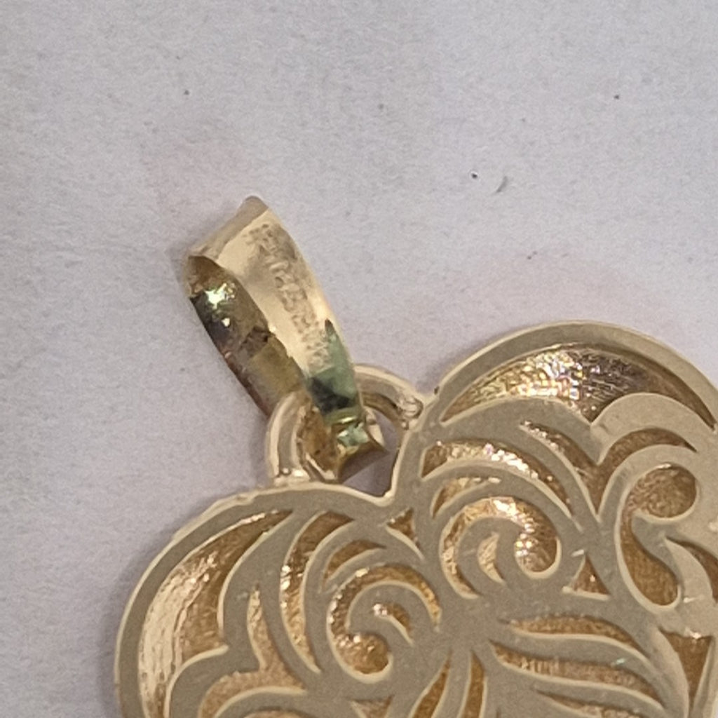 DIJE TEJIDO CORAZON LABRADO COMBINADO 14K 1.2 GR (NUEVO)