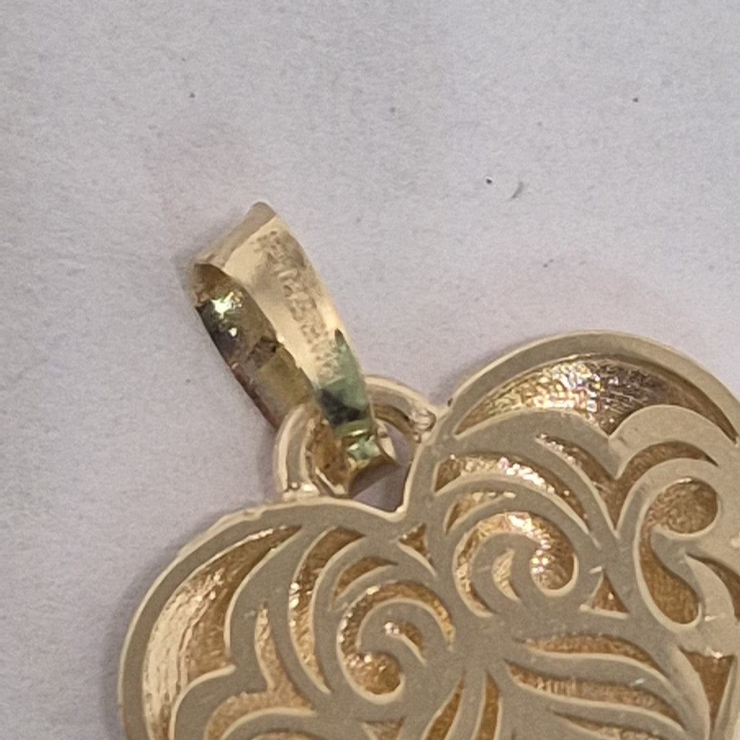 DIJE TEJIDO CORAZON LABRADO COMBINADO 14K 1.2 GR (NUEVO)