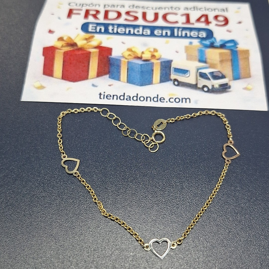 PULSERA ESPECIAL CON CORAZONES 10K 18 CM 1.2 GR (NUEVO)