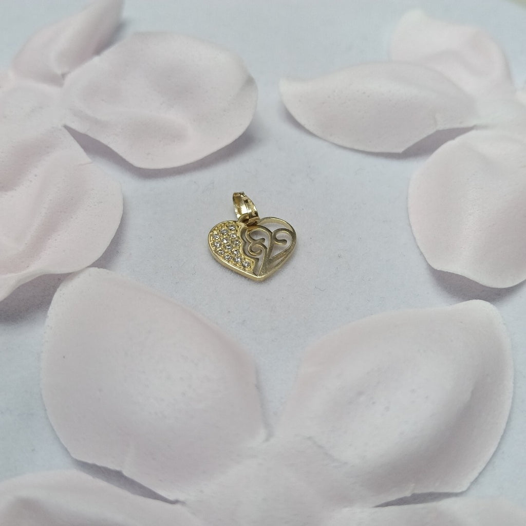DIJE TEJIDO CORAZON CON CIRCONIAS Y ARBOL DE LA VIDA 14K 0.8 GR (NUEVO)