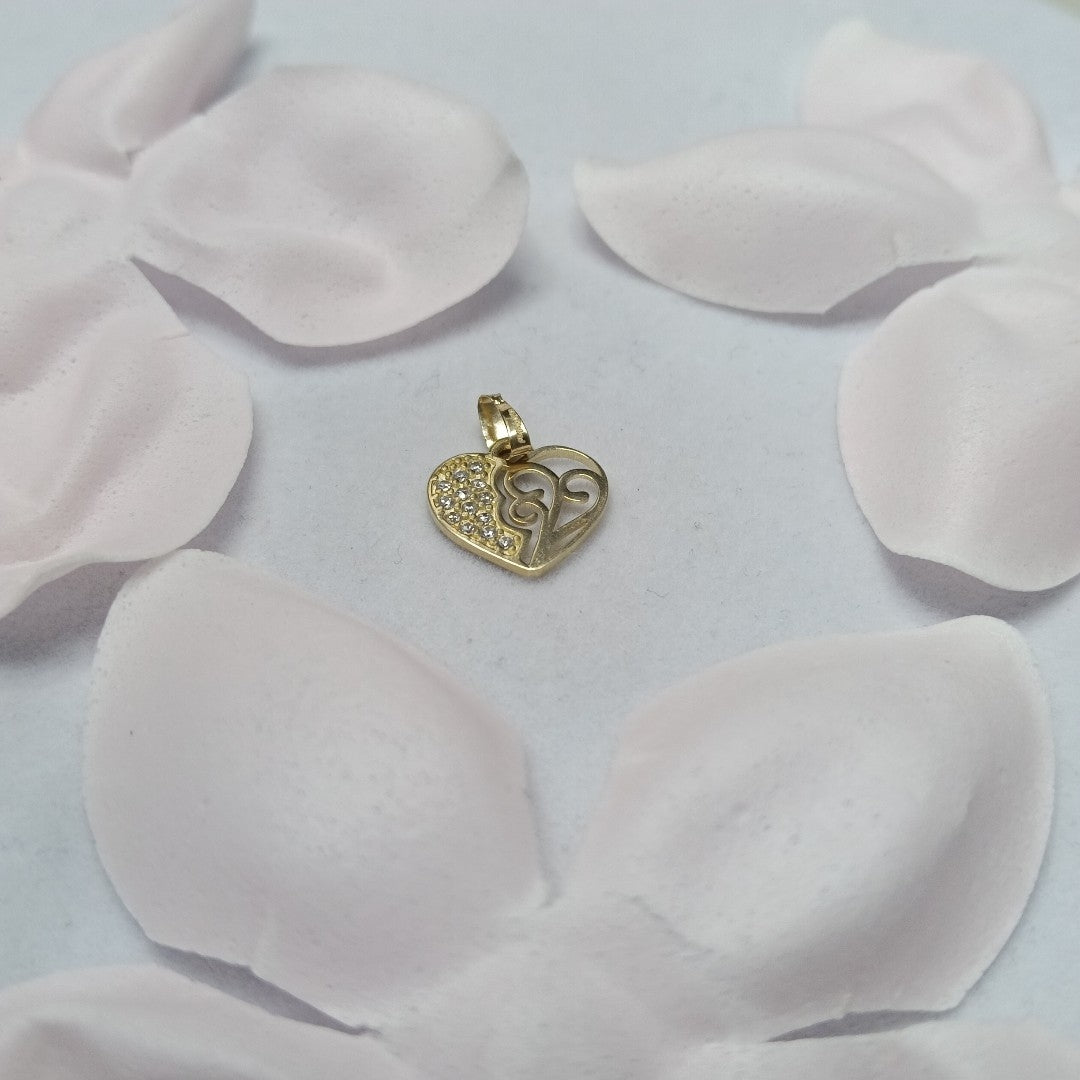 DIJE TEJIDO CORAZON CON CIRCONIAS Y ARBOL DE LA VIDA 14K 0.8 GR (NUEVO)