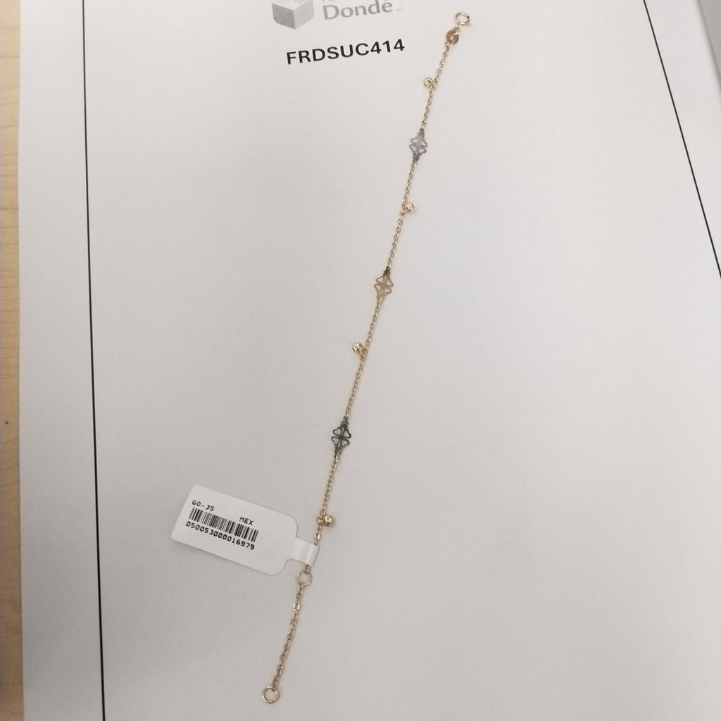 PULSERA ESPECIAL CON TREBOL 14K 18 CM 1.9 GR (NUEVO)