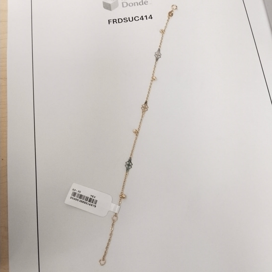 PULSERA ESPECIAL CON TREBOL 14K 18 CM 1.9 GR (NUEVO)