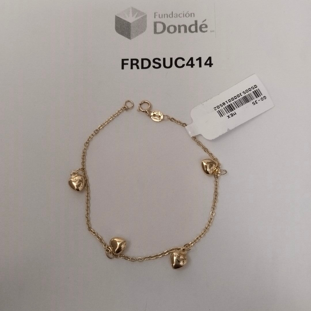PULSERA ESP CON FIG CORAZONES 14K 18 CM 1.8 GR (NUEVO)
