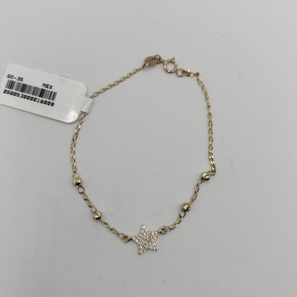 PULSERA ESPECIAL CON ESTRELLA Y CIRCONIAS 14K 18 CM 1.5 GR (NUEVO)