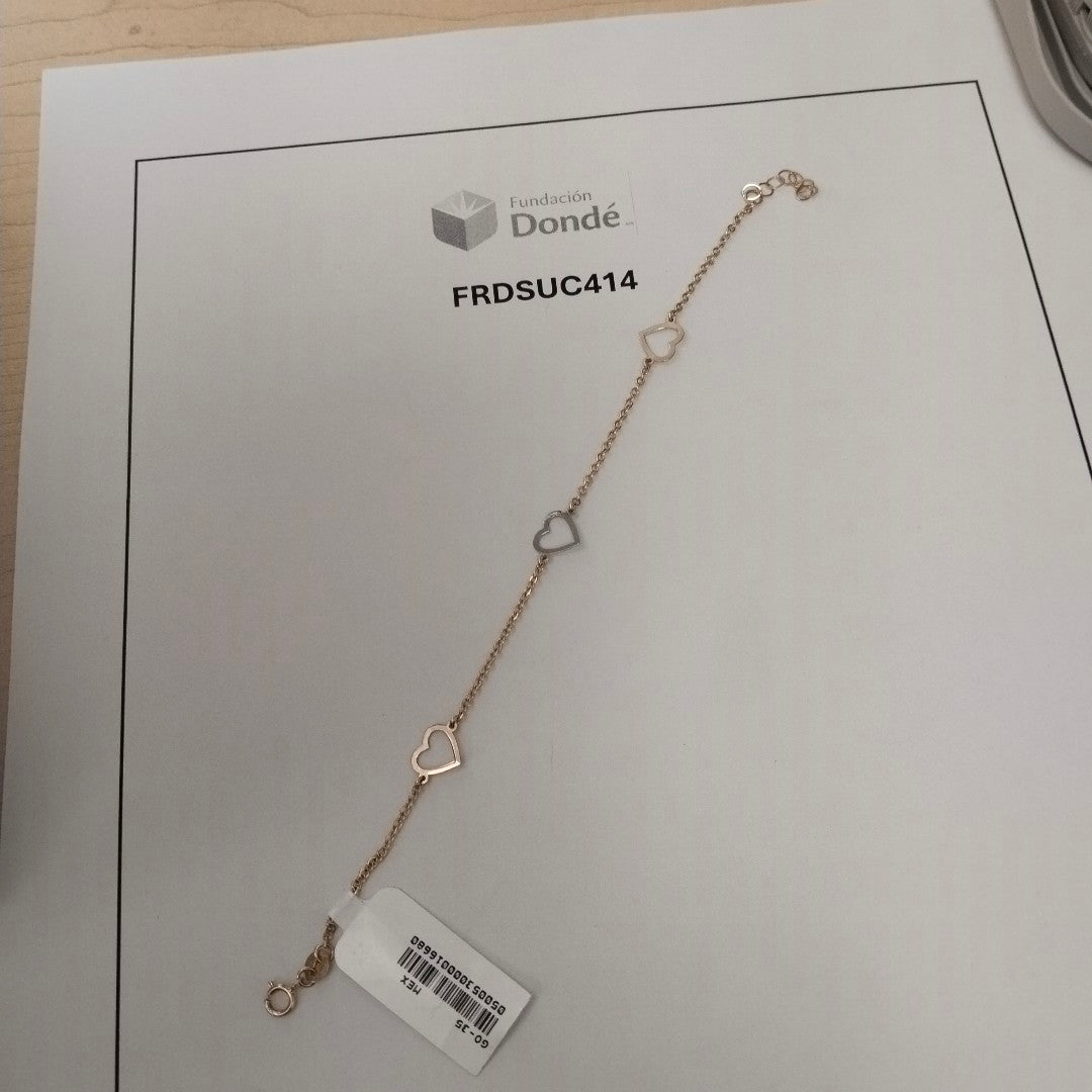 PULSERA ESPECIAL CON CORAZONES CONBINADOS 14K 18 CM 1.6 GR (NUEVO)