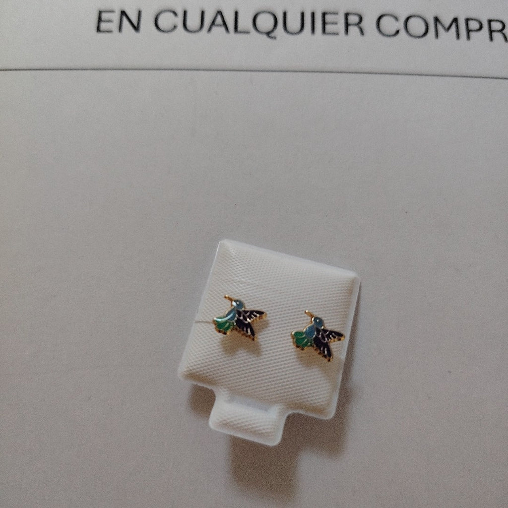 BROQUELES BROQUEL FIG COLIBRI ESMALTE AZUL 14K 0.2138 GR (NUEVO)