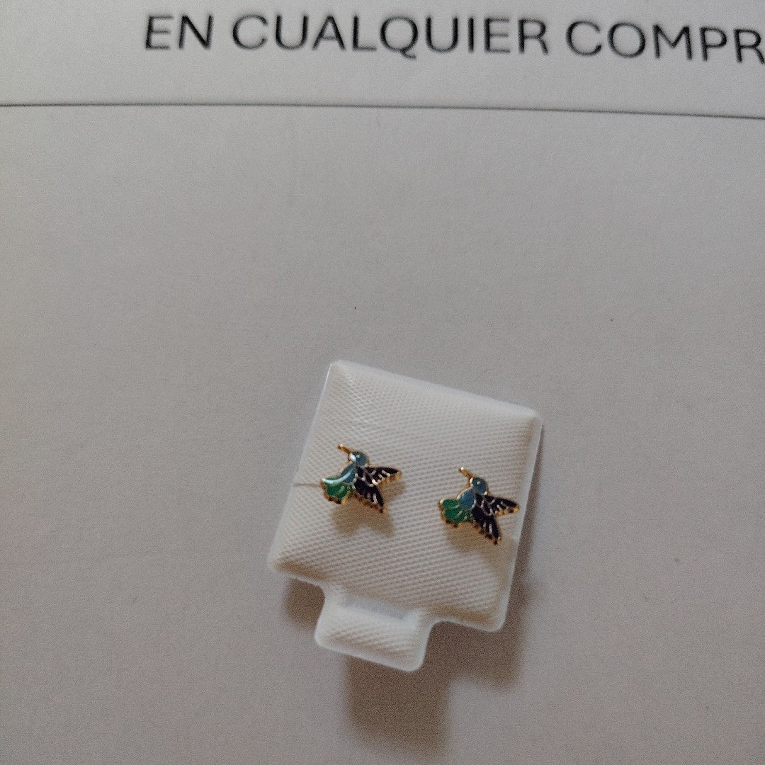 BROQUELES BROQUEL FIG COLIBRI ESMALTE AZUL 14K 0.2138 GR (NUEVO)