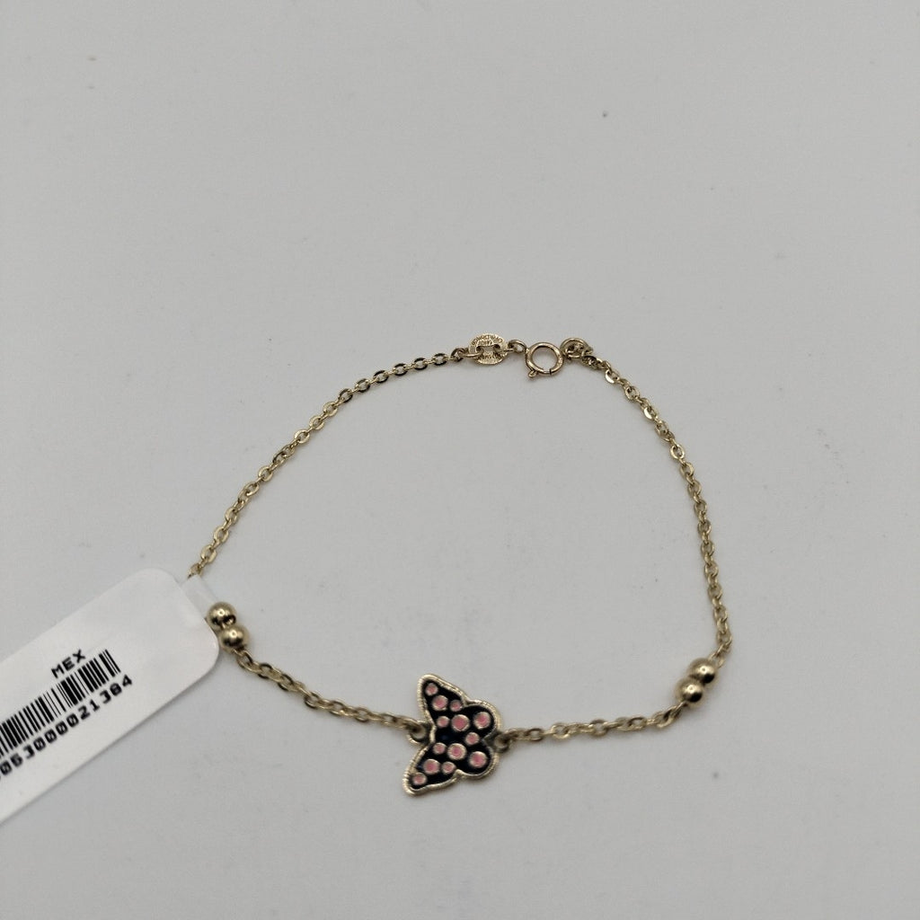 PULSERA TEJIDO ESPECIAL MARIPOSA CON ESMALTE 14K 18 CM 1.8 GR (NUEVO)