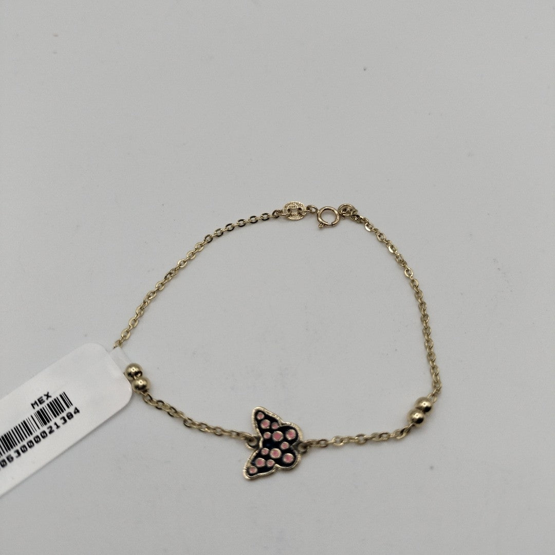 PULSERA TEJIDO ESPECIAL MARIPOSA CON ESMALTE 14K 18 CM 1.8 GR (NUEVO)