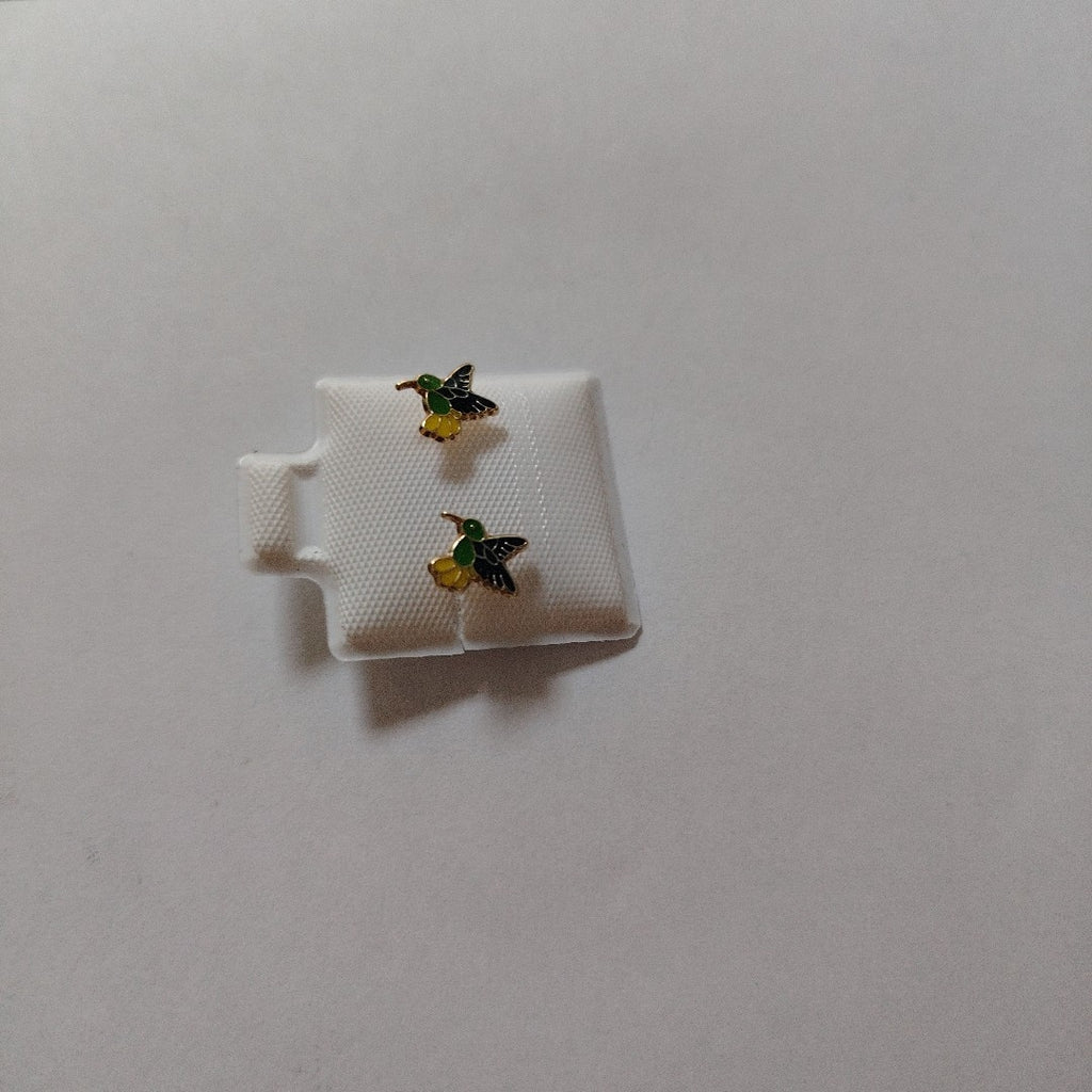 BROQUELES BROQUEL FIG COLIBRI ESMALTE VERDE 14K 0.2138 GR (NUEVO)