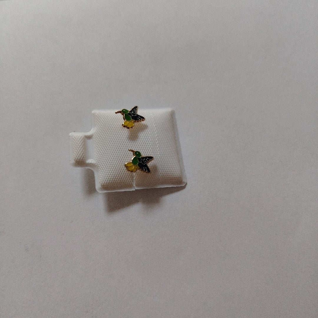 BROQUELES BROQUEL FIG COLIBRI ESMALTE VERDE 14K 0.2138 GR (NUEVO)