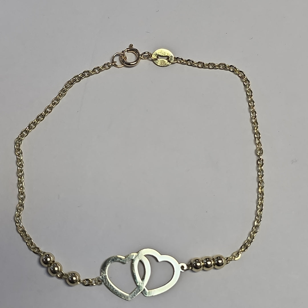 PULSERA TEJIDO ESPECIAL C CORAZONES 14K 18 CM 1.7 GR (NUEVO)
