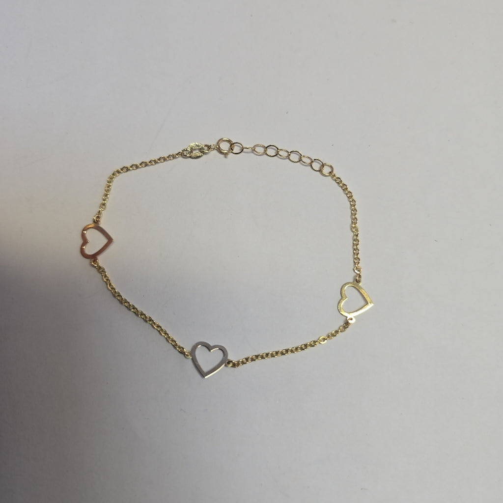 PULSERA ESPECIAL CON CORAZONES CONBINADOS 14K 18 CM 1.6 GR (NUEVO)