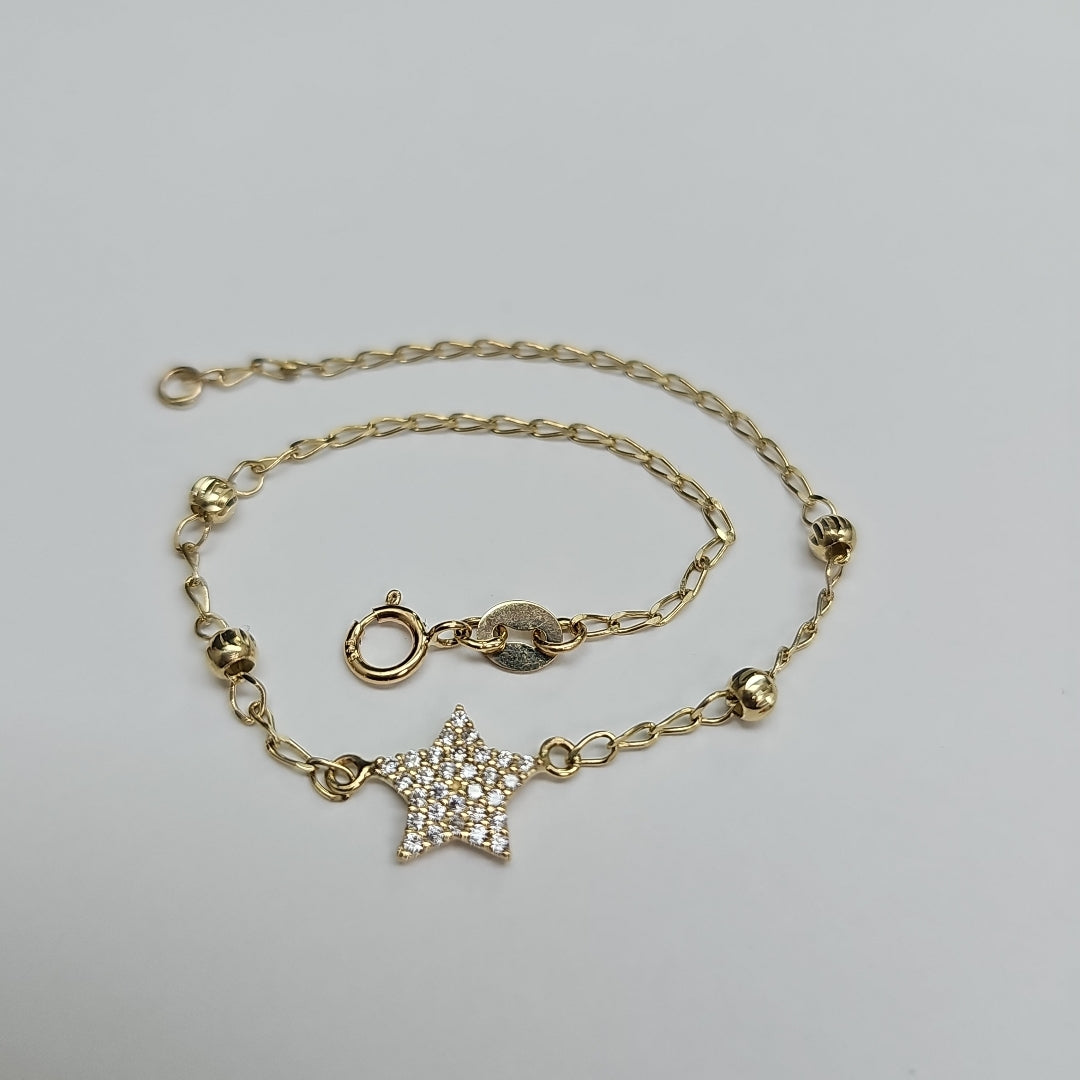 PULSERA ESPECIAL CON ESTRELLA Y CIRCONIAS 14K 18 CM 1.4 GR (NUEVO)