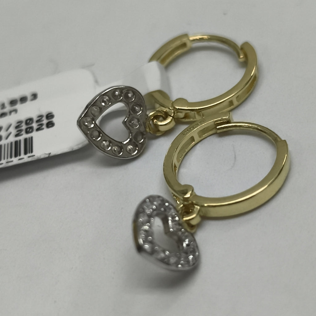 ARETES HUGGIES CON DIJE CORAZON Y CIRCONIAS 14K 2.2 GR (NUEVO)