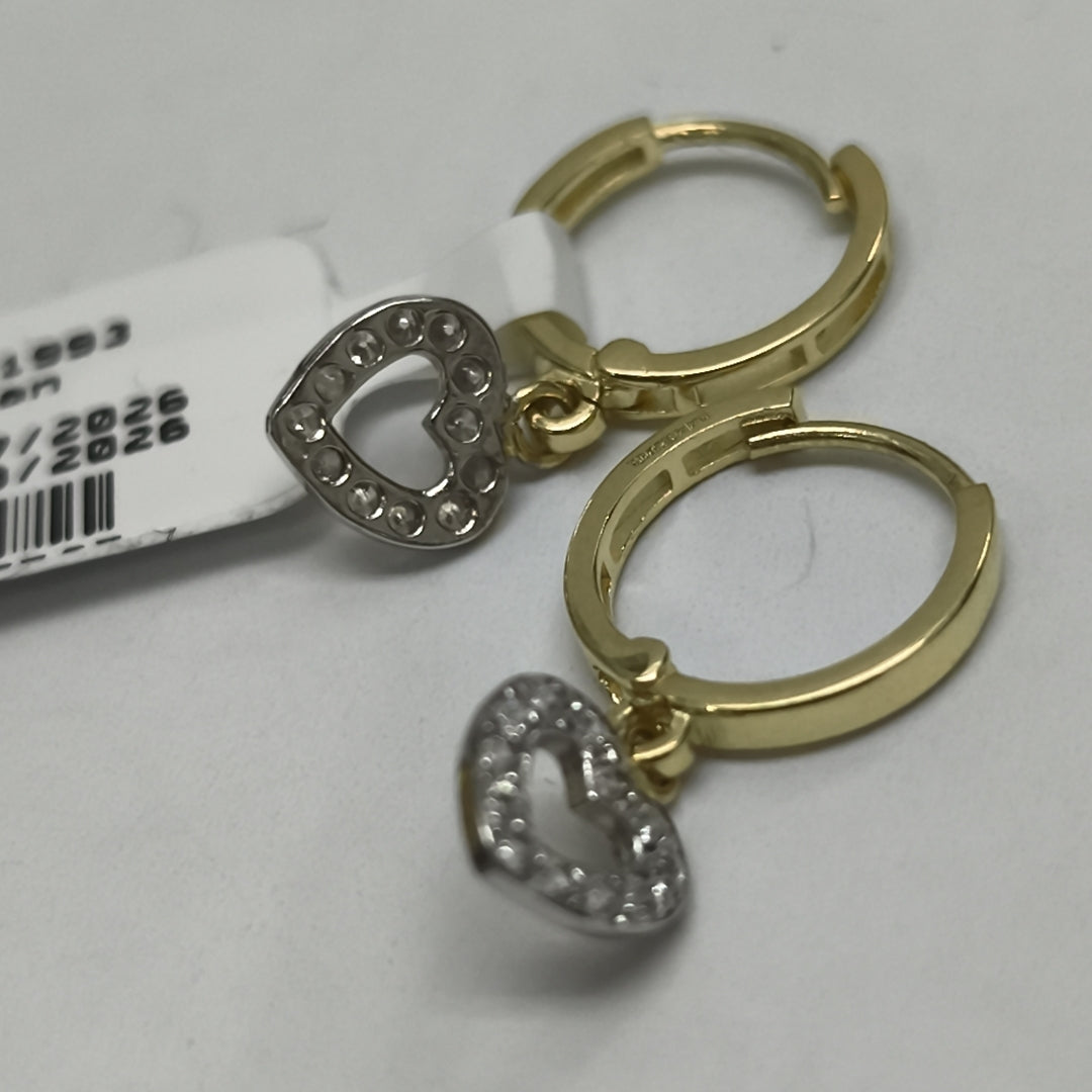 ARETES HUGGIES CON DIJE CORAZON Y CIRCONIAS 14K 2.2 GR (NUEVO)