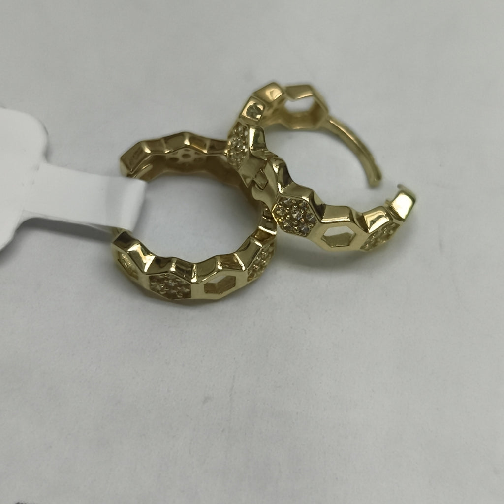 ARETES HUGGIES HEXAGONALES C CIRCONIAS 14K 2.7 GR (NUEVO)