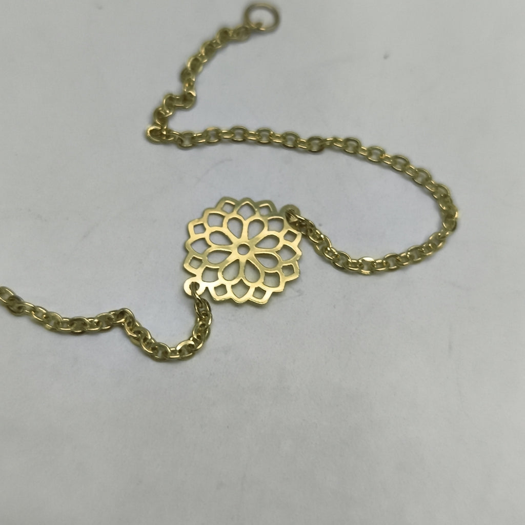 PULSERA TEJIDO ESPECIAL CON MANDALA 14K 18 CM 1.3 GR (NUEVO)