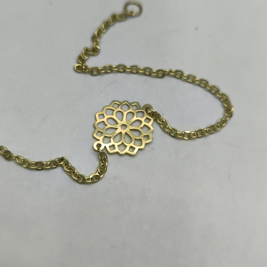 PULSERA TEJIDO ESPECIAL CON MANDALA 14K 18 CM 1.3 GR (NUEVO)