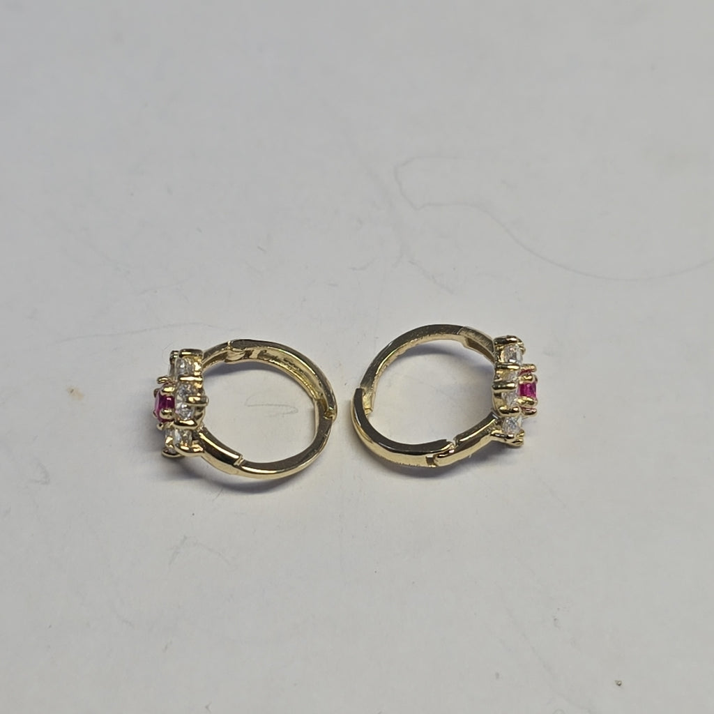 ARETES HUGGIES CON CIRCONIAS Y PIEDRA DE COLOR 14K 1.8 GR (NUEVO)