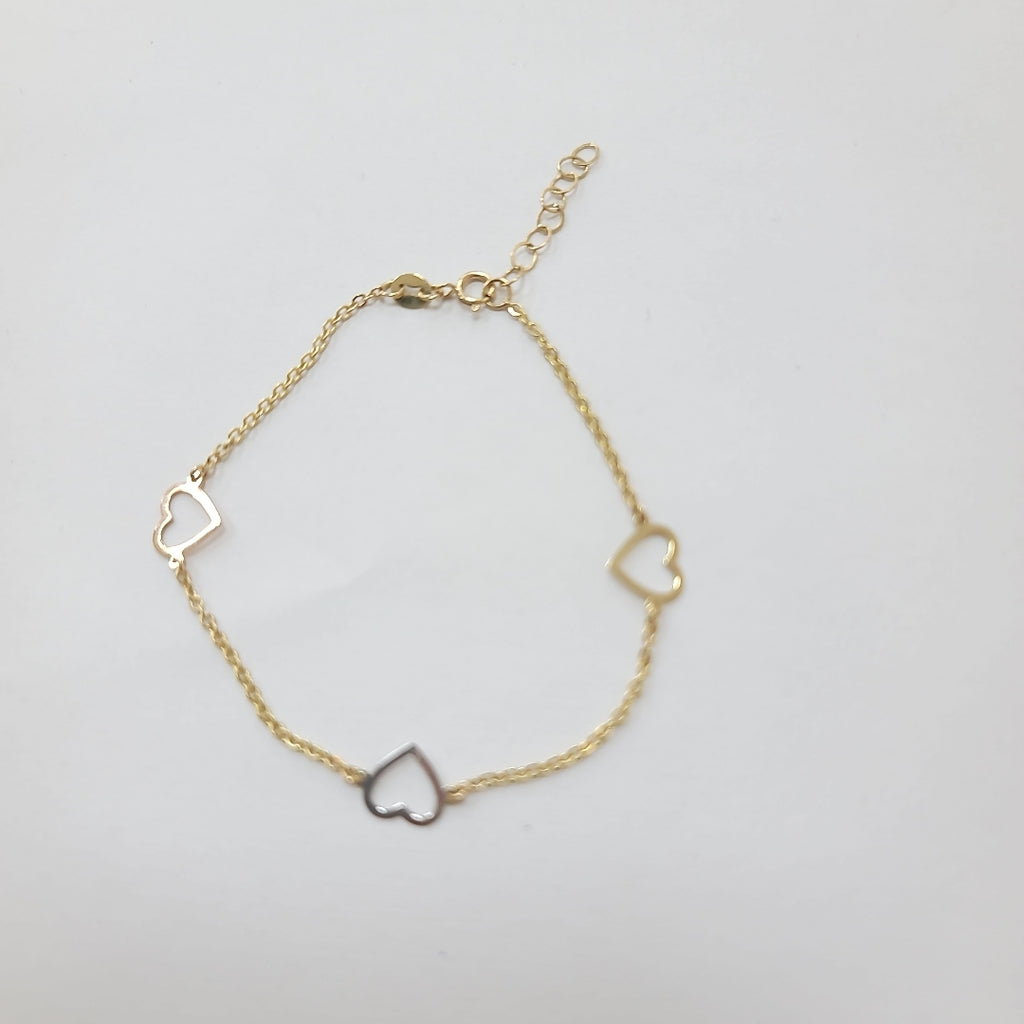 PULSERA ESPECIAL CON CORAZONES CONBINADOS 14K 18 CM 1.7 GR (NUEVO)