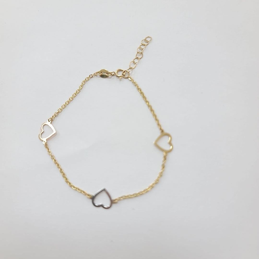 PULSERA ESPECIAL CON CORAZONES CONBINADOS 14K 18 CM 1.7 GR (NUEVO)