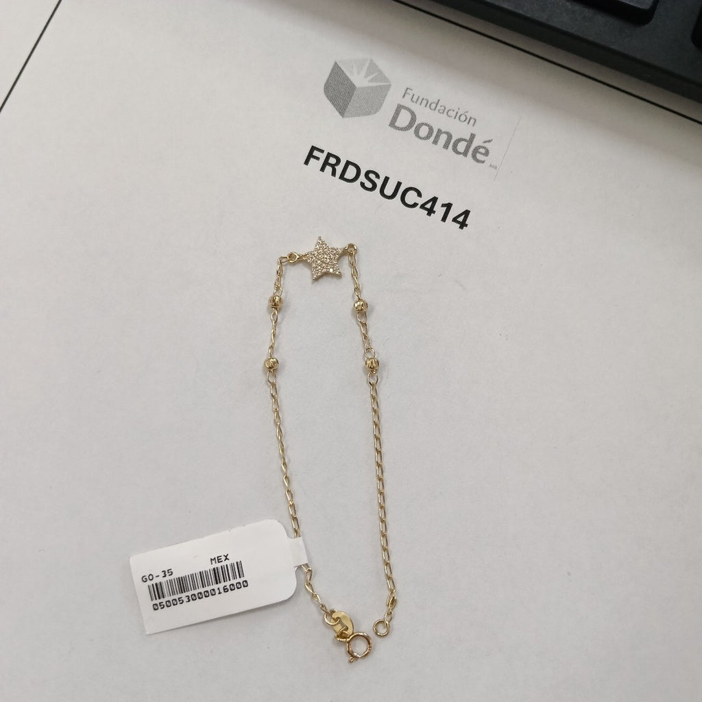PULSERA ESPECIAL CON ESTRELLA Y CIRCONIAS 14K 18 CM 1.5 GR (NUEVO)
