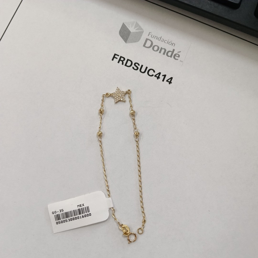 PULSERA ESPECIAL CON ESTRELLA Y CIRCONIAS 14K 18 CM 1.5 GR (NUEVO)