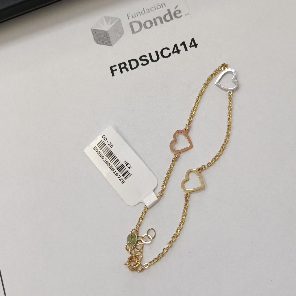 PULSERA ESPECIAL CON CORAZONES CONBINADOS 14K 18 CM 1.7 GR (NUEVO)