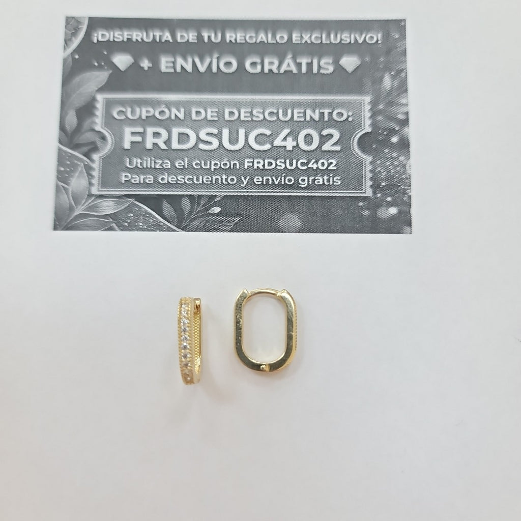 ARETES HUGGIES OVALADA C CIRCONIAS 14K 2.5 GR (NUEVO)