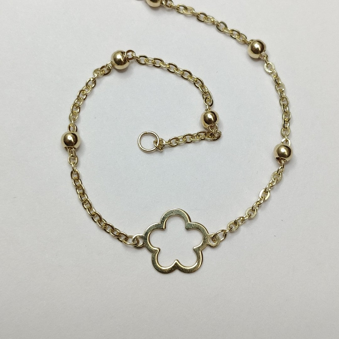 PULSERA TEJIDO ESPECIAL CON FLOR 14K 18 CM 1.6 GR (NUEVO)