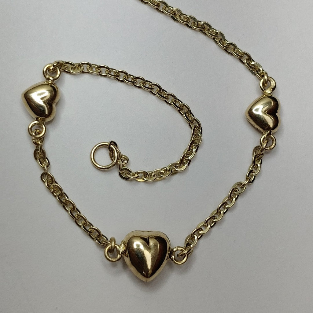 PULSERA TEJIDO ESPECIAL CON CORAZONES 14K 18 CM 1.7 GR (NUEVO)