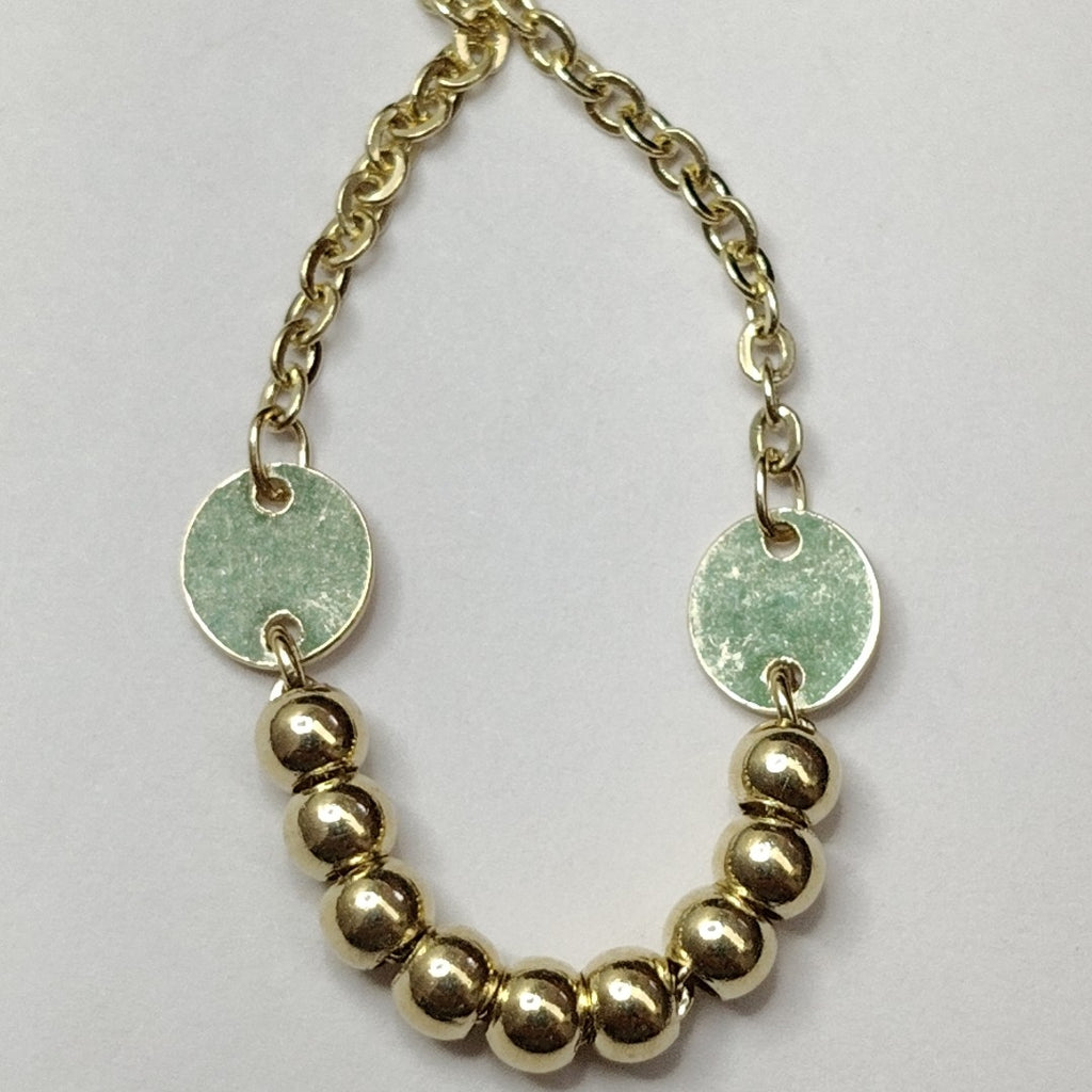 PULSERA TEJIDO ESPECIAL CON BOLITAS 14K 18 CM 1.8 GR (NUEVO)