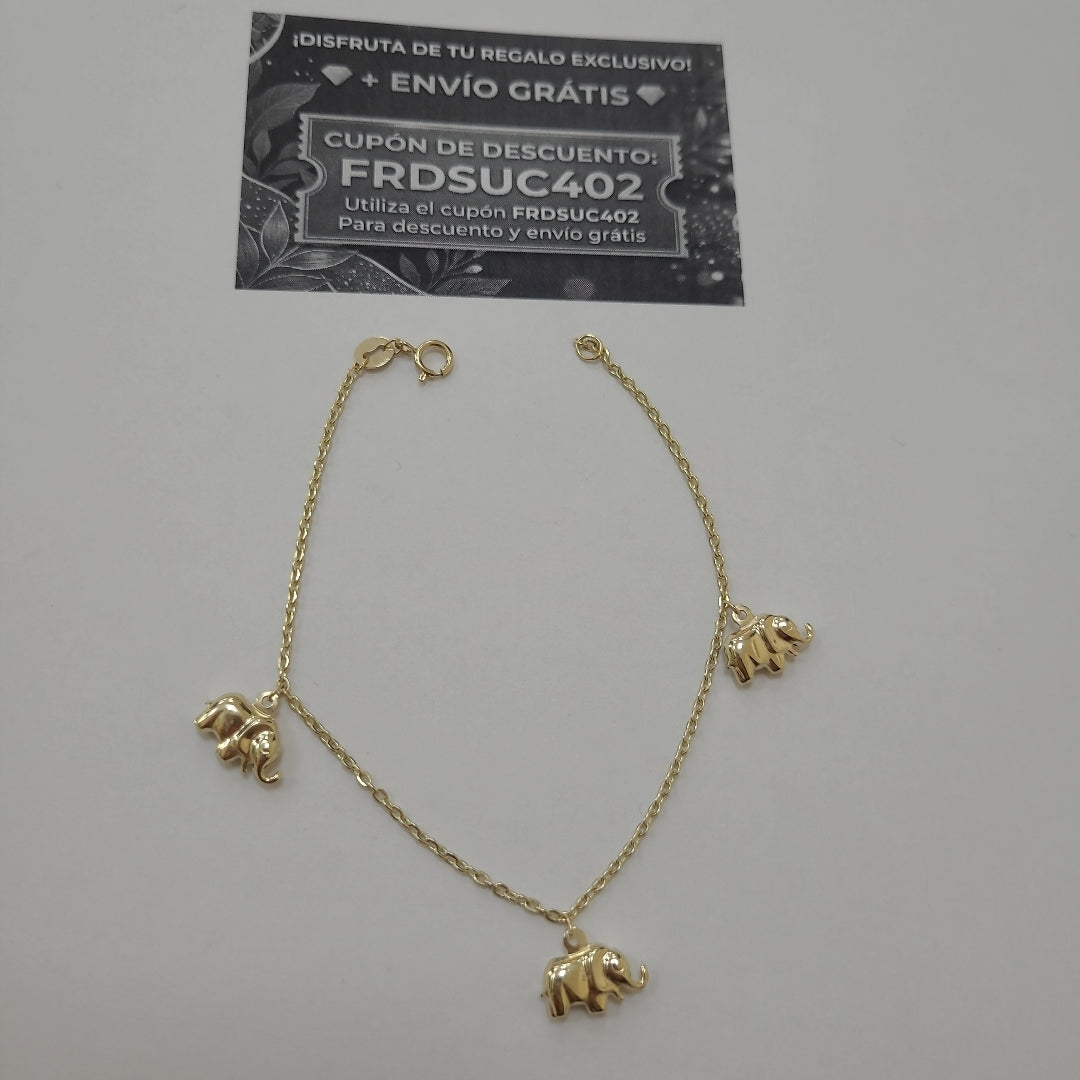 PULSERA ESPECIAL CON DIJES ELEFANTES 10K 18 CM 2.1 GR (NUEVO)