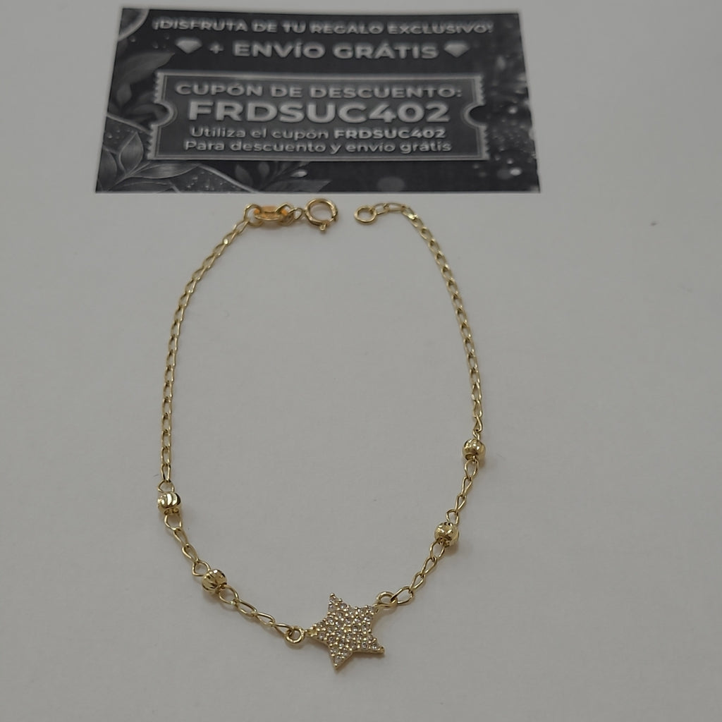 PULSERA ESPECIAL CON ESTRELLA Y CIRCONIAS 14K 18 CM 1.4 GR (NUEVO)