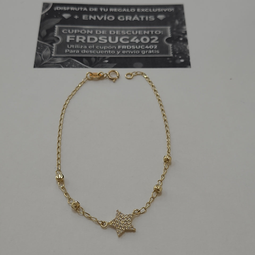 PULSERA ESPECIAL CON ESTRELLA Y CIRCONIAS 14K 18 CM 1.4 GR (NUEVO)