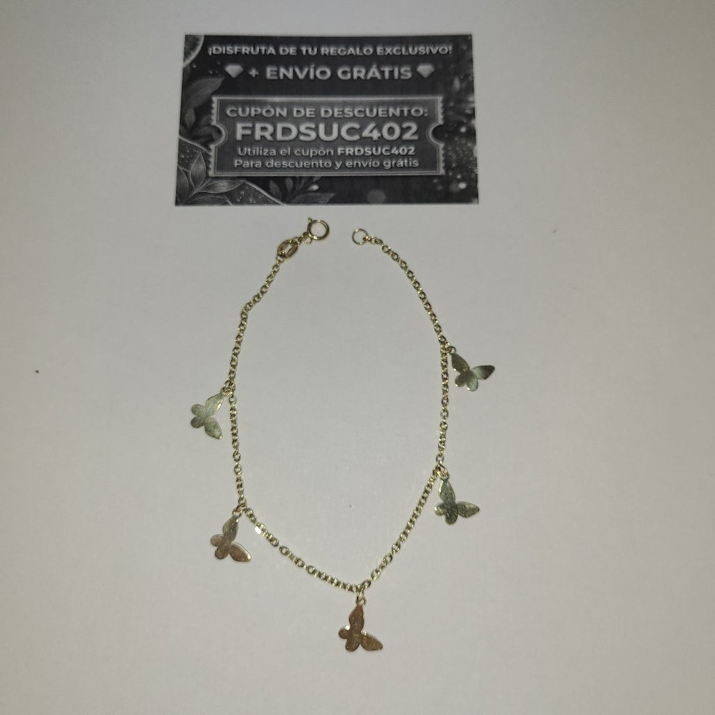 PULSERA ESPECIAL CON MARIPOSAS 14K 18 CM 2.1 GR (NUEVO)