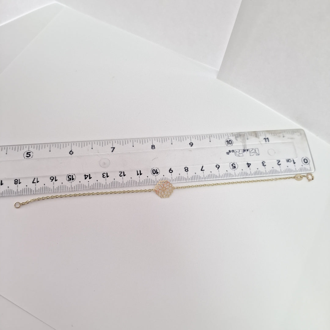 PULSERA TEJIDO ESPECIAL CON MANDALA 14K 18 CM 1.3 GR (NUEVO)