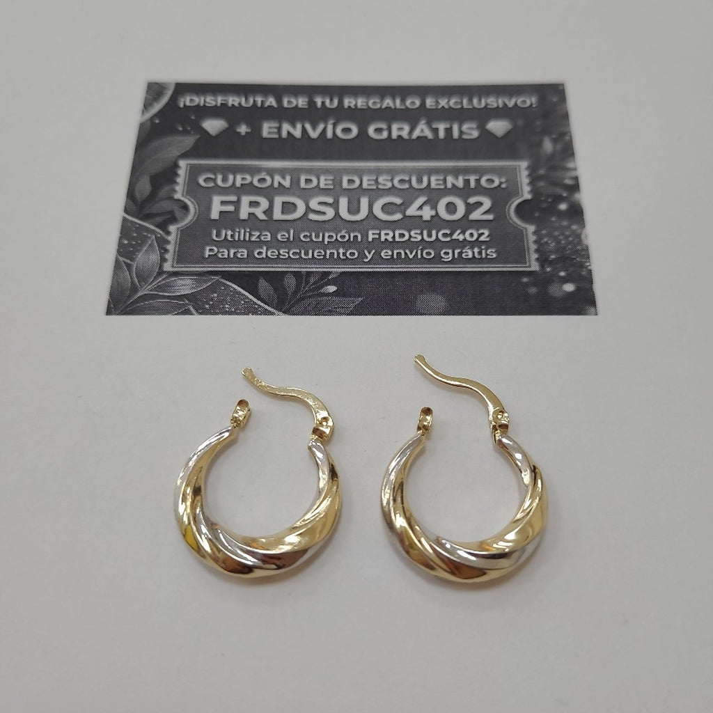 ARETES TEJIDO ARRACADA TRENZADA COMBINADA 14K 1.9 GR (NUEVO)
