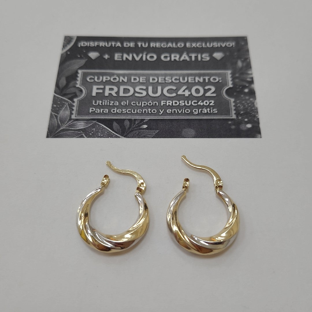 ARETES TEJIDO ARRACADA TRENZADA COMBINADA 14K 1.9 GR (NUEVO)