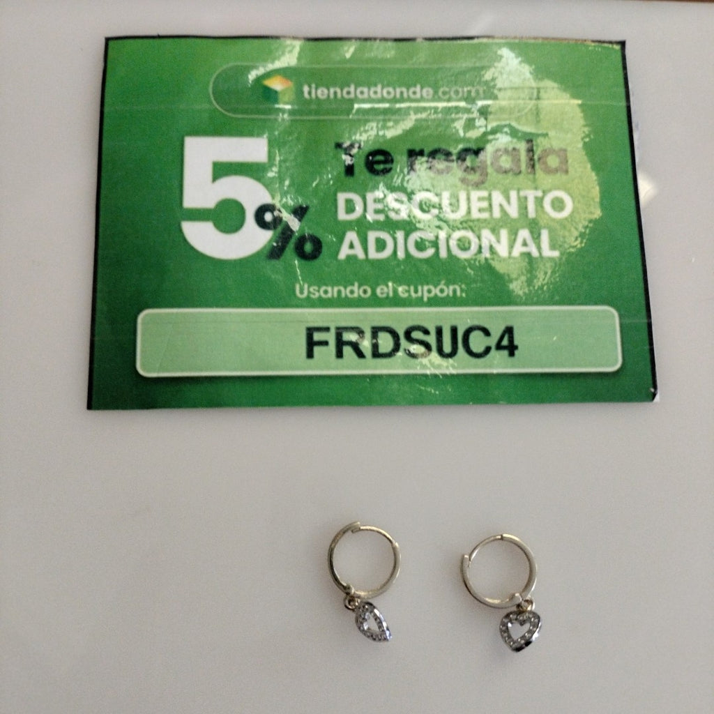 ARETES HUGGIES CON DIJE CORAZON Y CIRCONIAS 14K 2.2 GR (NUEVO)