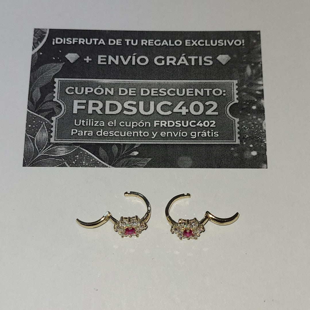 ARETES HUGGIES CON CIRCONIAS Y PIEDRA DE COLOR 14K 1.8 GR (NUEVO)