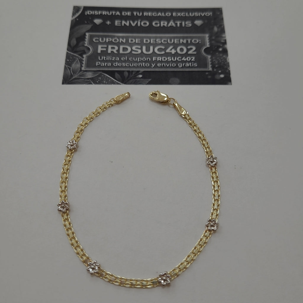 PULSERA ESPECIAL C FLORES 14K 18 CM 3 GR (NUEVO)