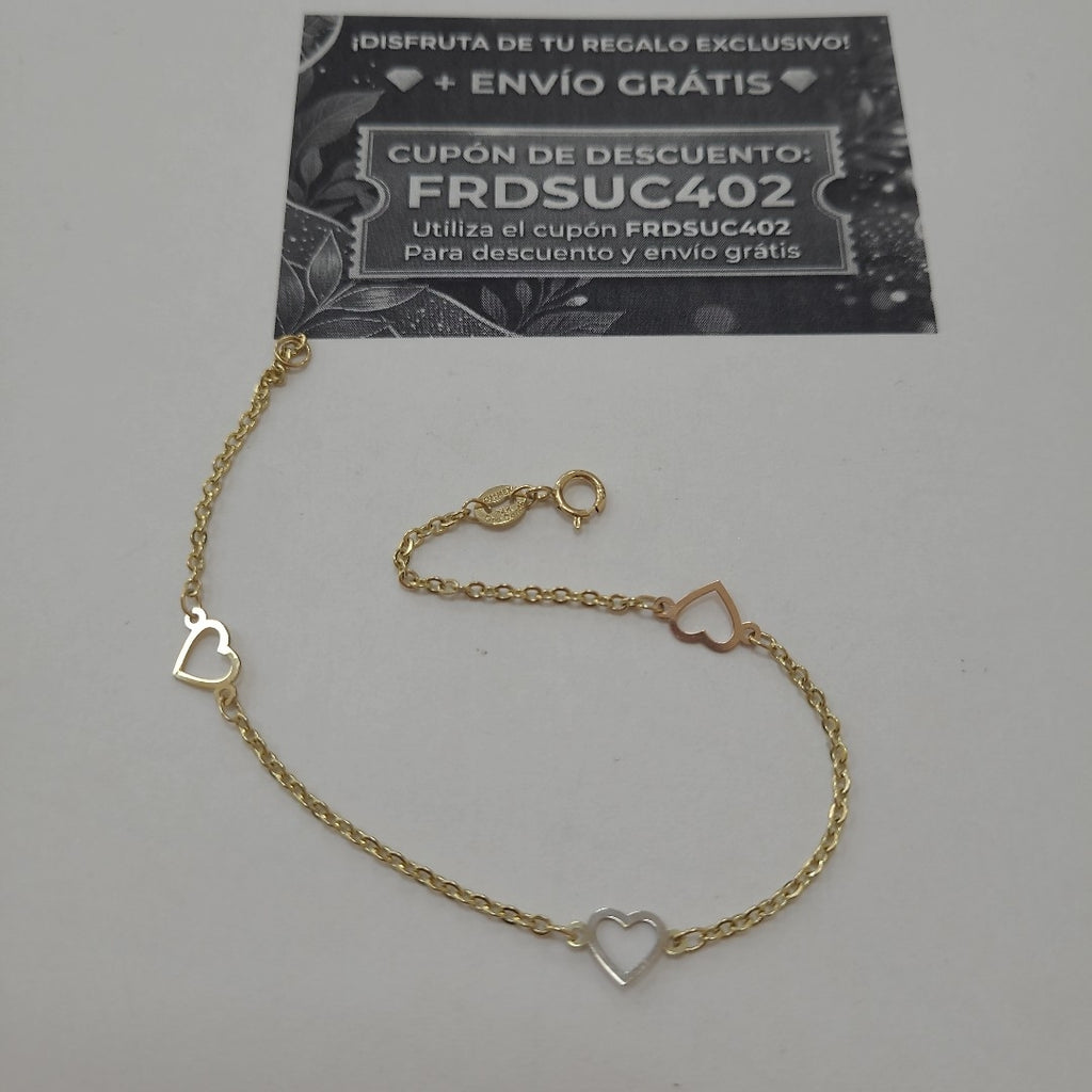 PULSERA ESPECIAL CON CORAZONES 14K 18 CM 1.2 GR (NUEVO)