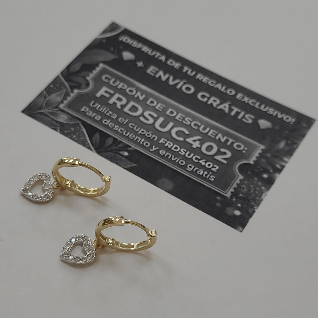 ARETES HUGGIES CON DIJE CORAZON Y CIRCONIAS 14K 2.2 GR (NUEVO)
