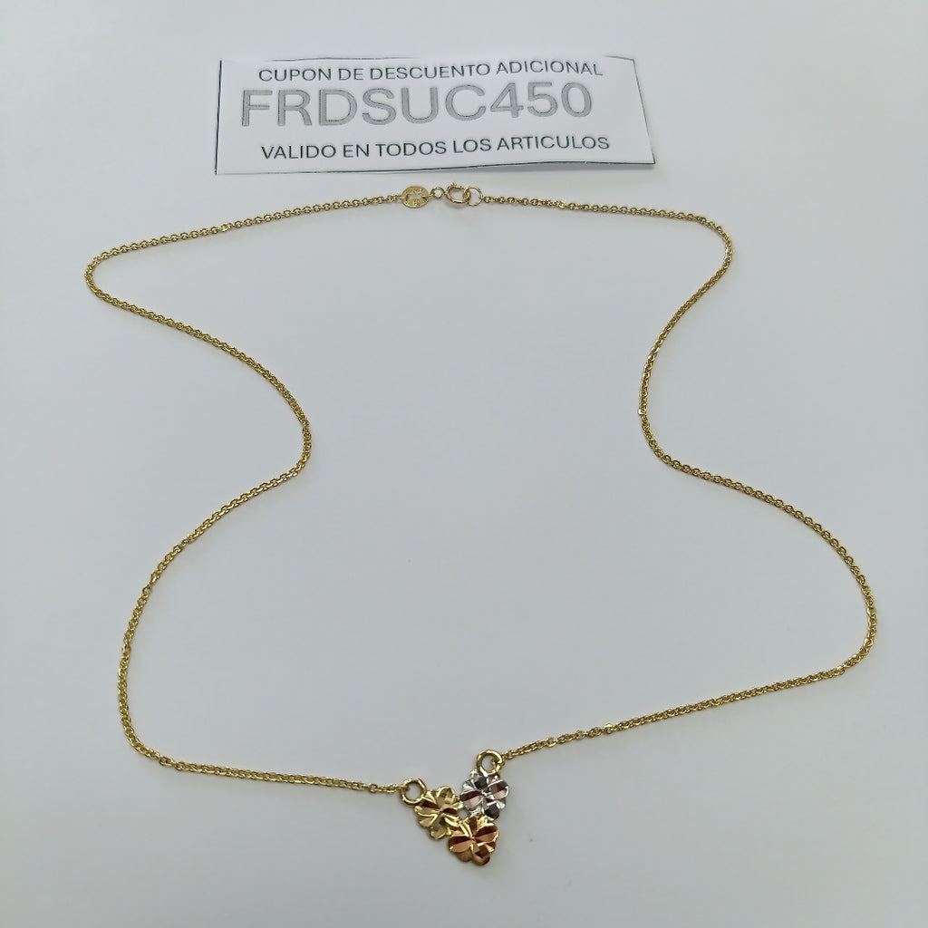 CADENA TEJIDO GARGANTILLA ESPECIAL C FLORES 14K 45 CM 3 GR (NUEVO)